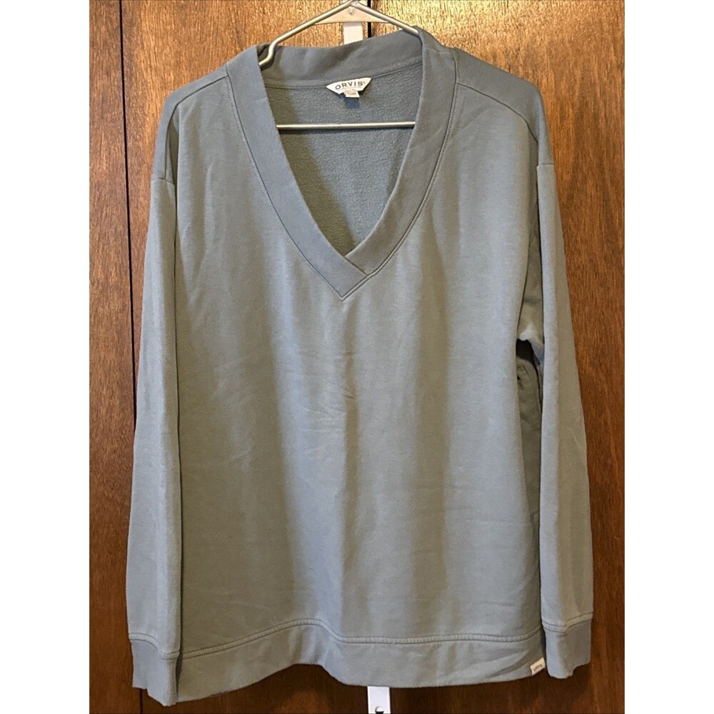 Orvis Women’s V-neck Oversized Pullover Sweatshirt Size XL Bluish Green Soft
